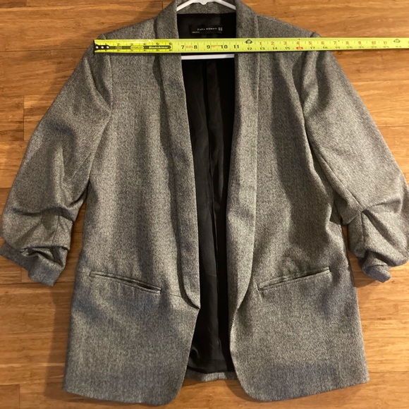 Zara Woman XL dark gray, herringbone, rouched sleeve jacket. - Picture 4 of 11